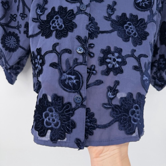 Anthropologie Pilcro Blue Velvet Appliqué Button Down Top Size Medium - Picture 5 of 12